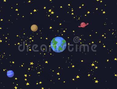 用恒星和行星<strong>动画放大</strong>卡通太空星系
